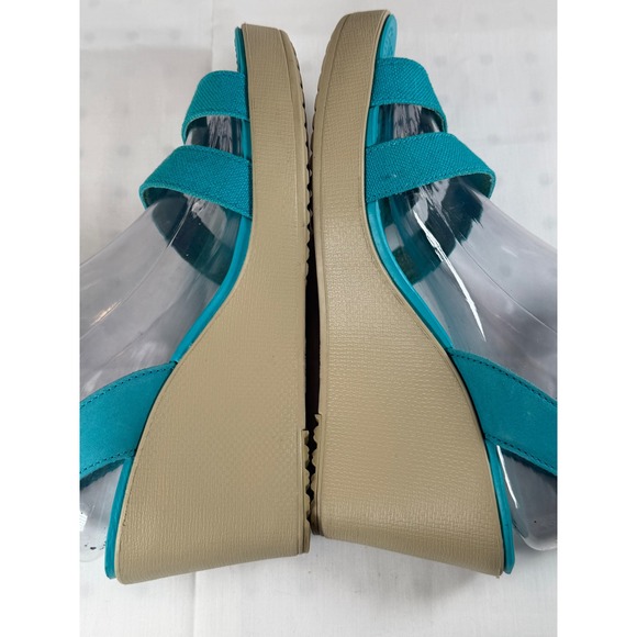 Crocs Leigh II Ankle Strap Wedge Sandals Turquoise Blue Canvas Womens Size 9 - Picture 6 of 7